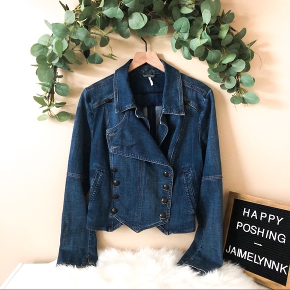 EUC FREE PEOPLE Denim Military/Band Jacket